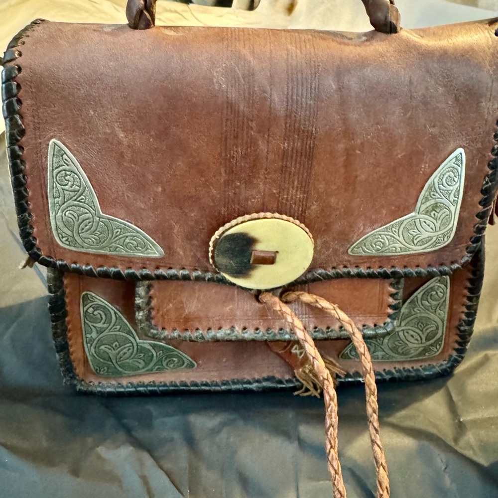 Artisan Brown Leather shoulder bag with Silver Accents